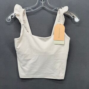 Blogilates Womens Ruffle Tank Top XS Off-White Square Neck Shelf Bra NWT